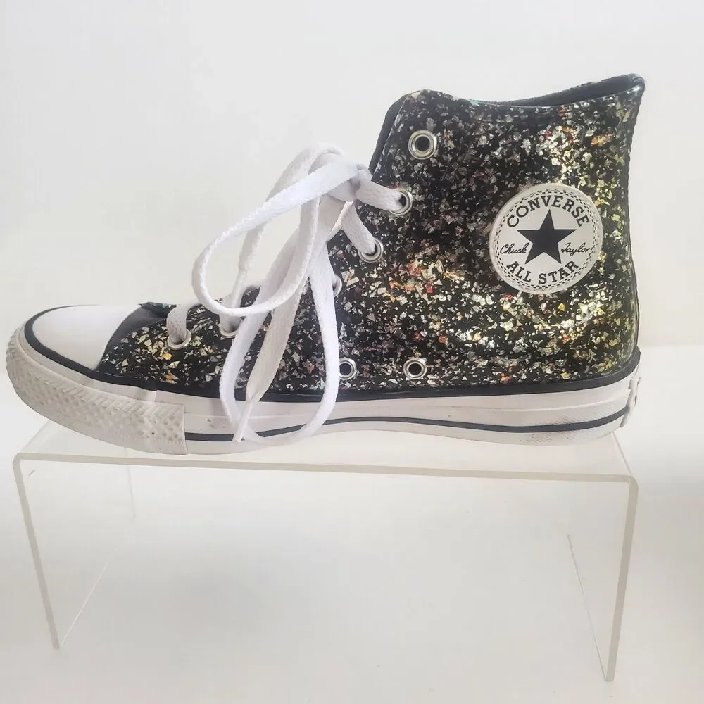 Converse Girls High Top Sneakers 5 Glitter Black Silver Chuck Taylor All Star